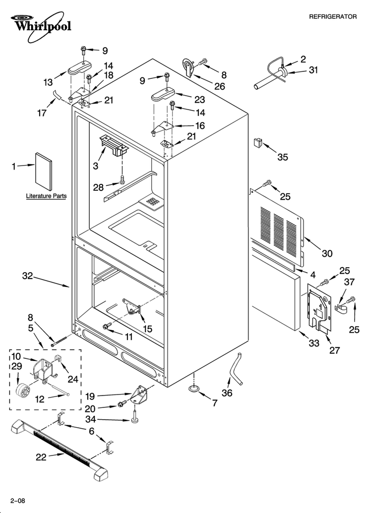 Cabinet Parts Diagram and Parts List for GX5FHDXTL11  Whirlpool Refrigerator