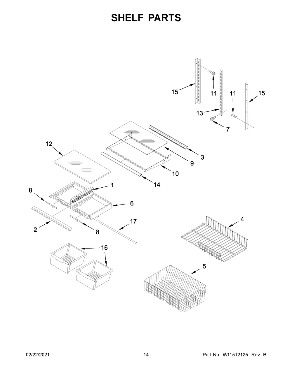 Shelf Parts Diagram and Parts List for ABB1921BRM02  Whirlpool Refrigerator