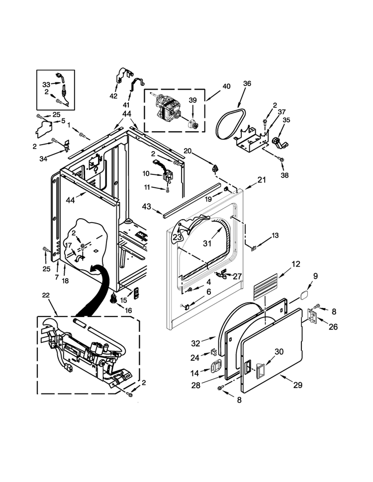 Cabinet Parts Diagram and Parts List for WGD4995EW0  Whirlpool Dryer