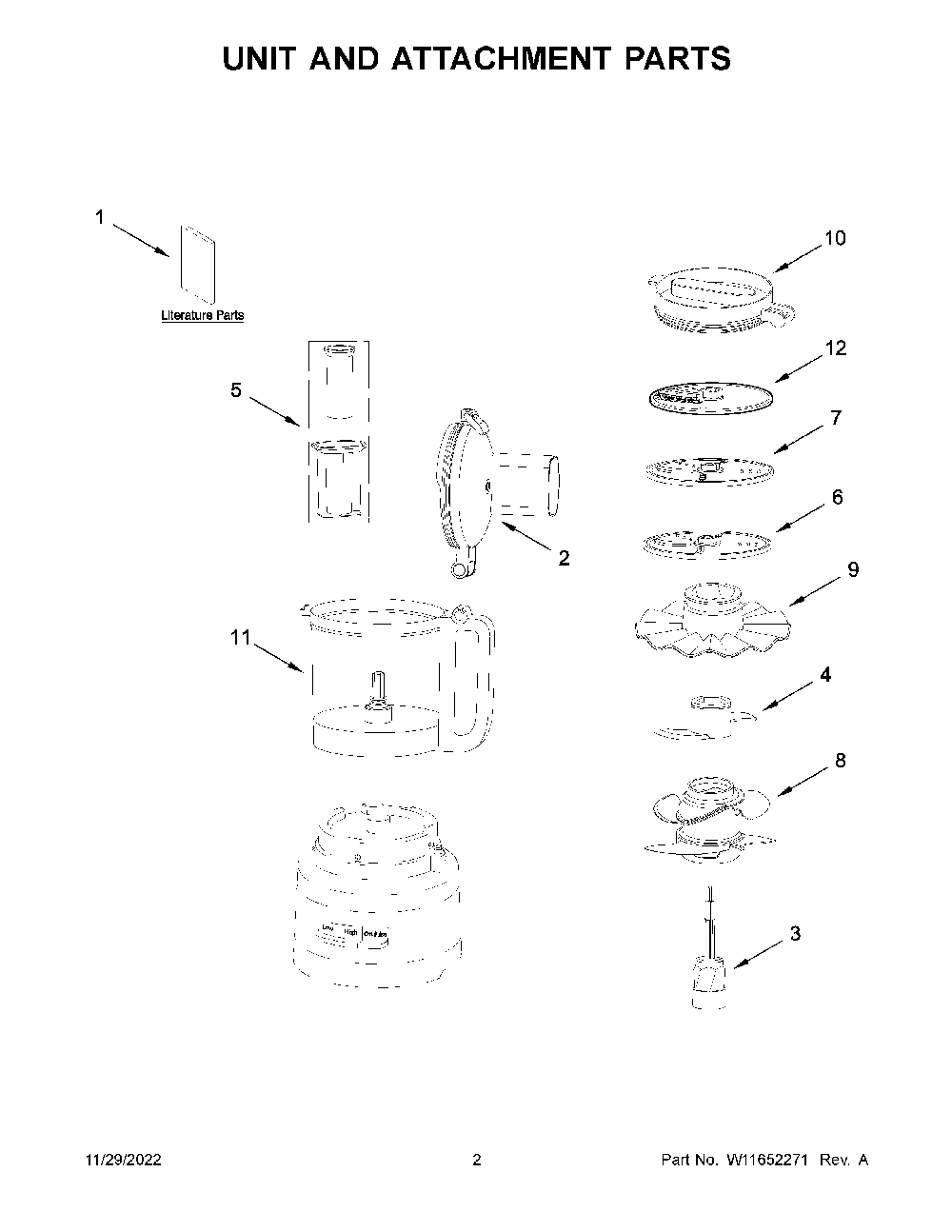 Unit And Attachment Parts Diagram and Parts List for 5KFP0921EAC0  KitchenAid Food Processor