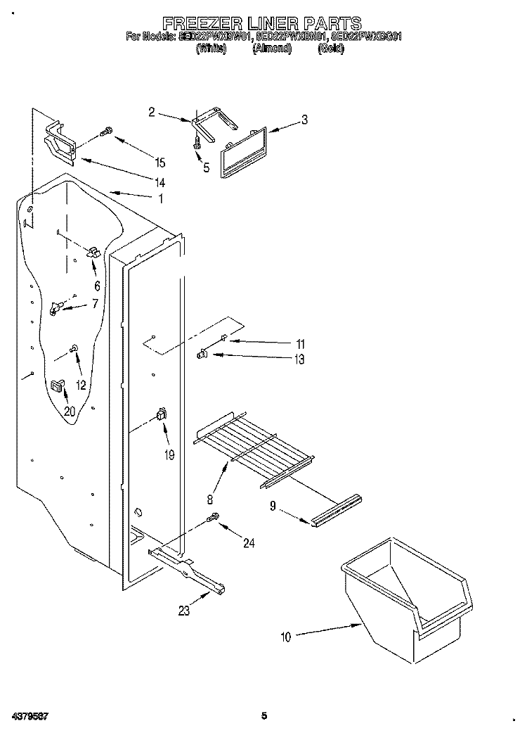 FREEZER LINER Diagram and Parts List for 8ED22PWXBN01  Whirlpool Refrigerator