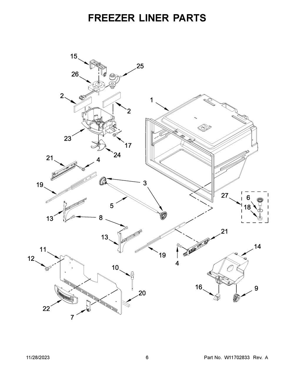 Freezer Liner Parts Diagram and Parts List for WRX735SDHZ10  Whirlpool Refrigerator