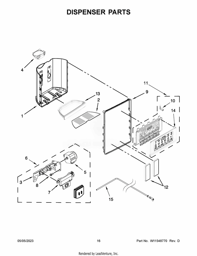 Dispenser Parts Diagram and Parts List for WRS588FIHB04  Whirlpool Refrigerator