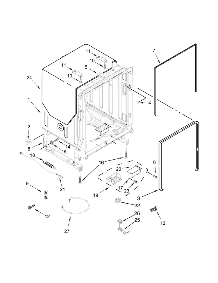Tub And Frame Parts Diagram and Parts List for KDFE204ESS2  KitchenAid Dishwasher
