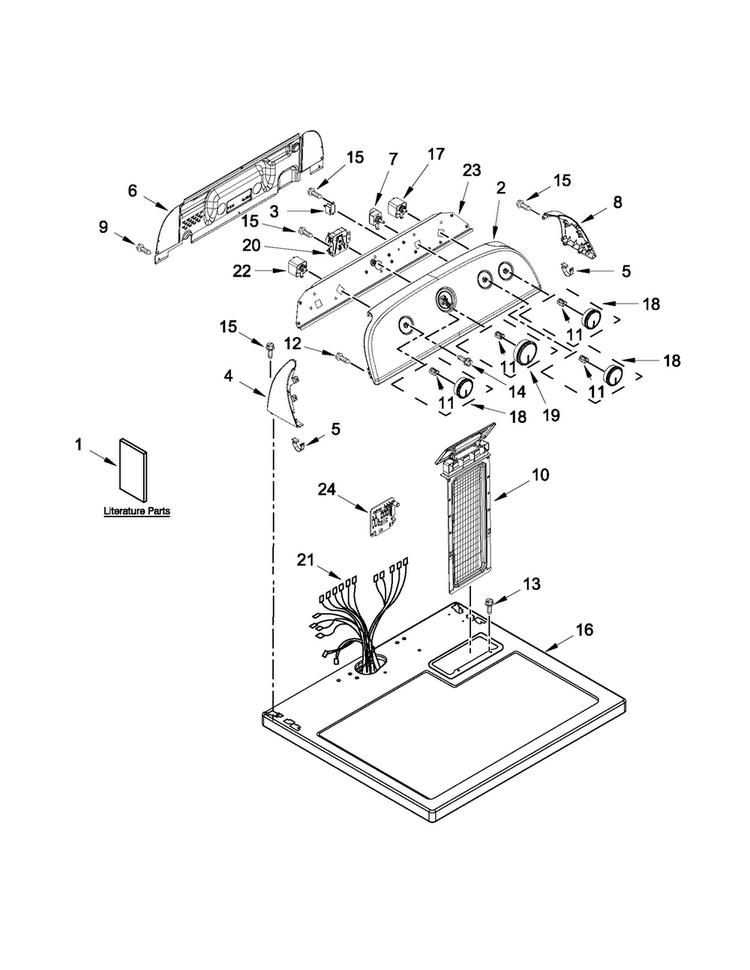 Top And Console Parts Diagram and Parts List for WGD4850BW0  Whirlpool Dryer