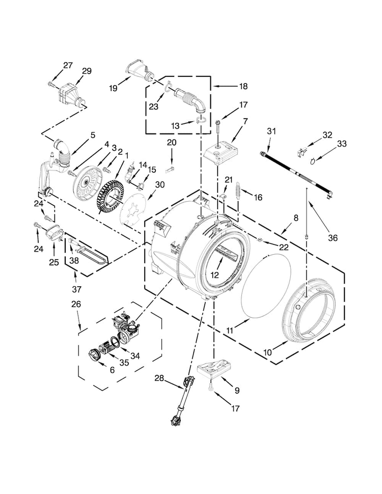 Tub And Basket Parts Diagram and Parts List for WFW94HEAC2  Whirlpool Washer