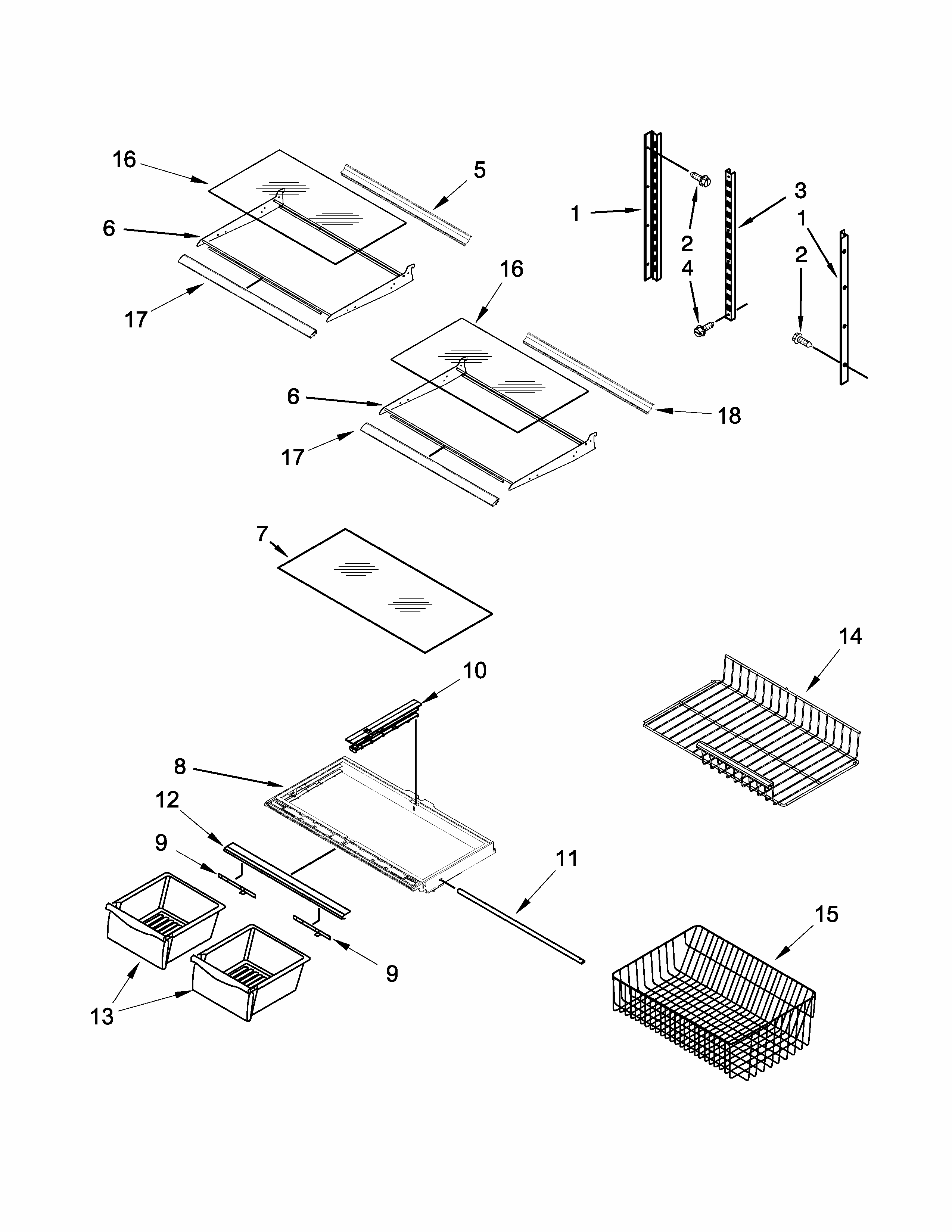 Shelf Parts Diagram and Parts List for 59669313010  Kenmore Refrigerator