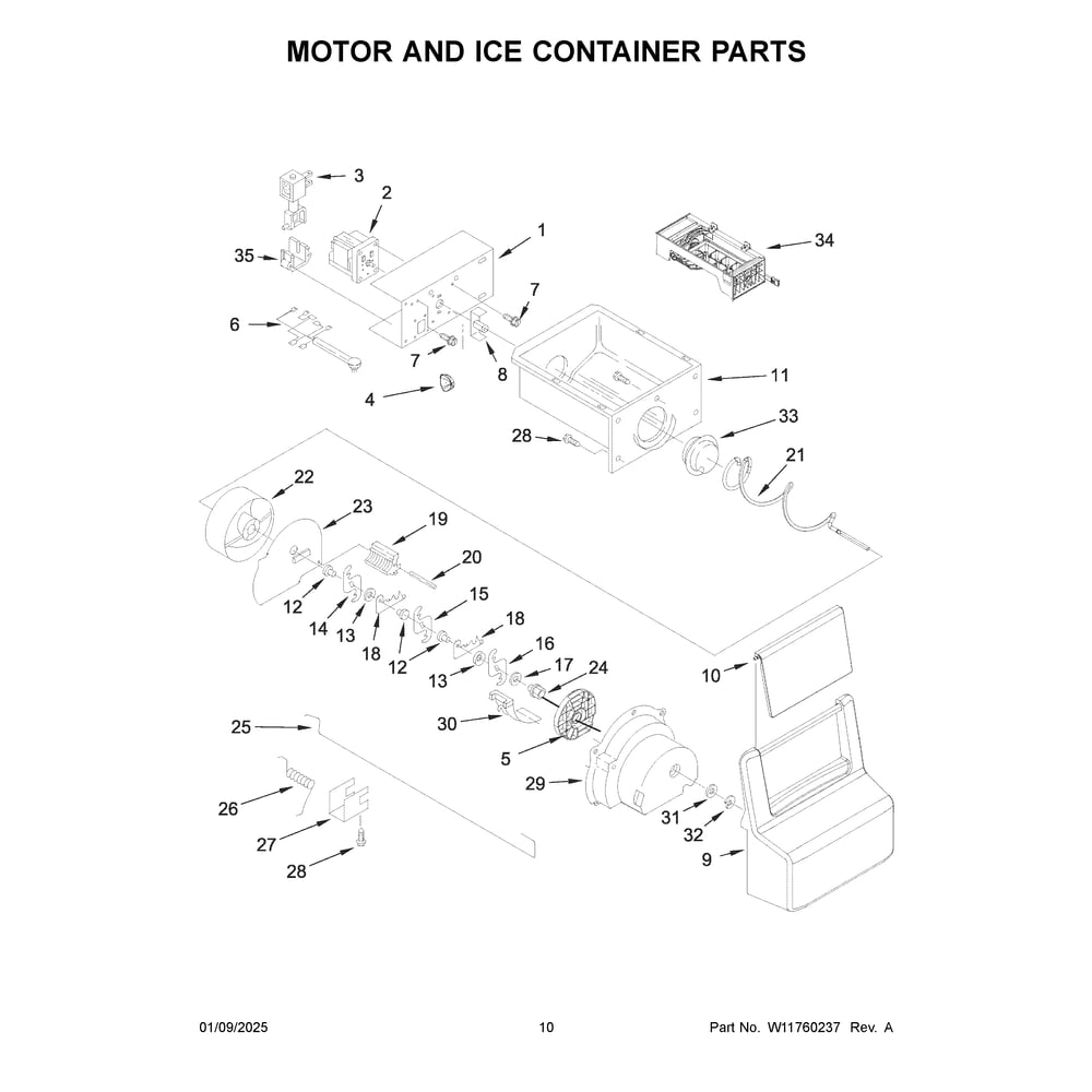 Motor And Ice Container Parts Diagram and Parts List for WRS321SDHB11  Whirlpool Refrigerator