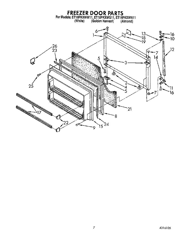 FREEZER DOOR Diagram and Parts List for ET18PKXWG11  Whirlpool Refrigerator
