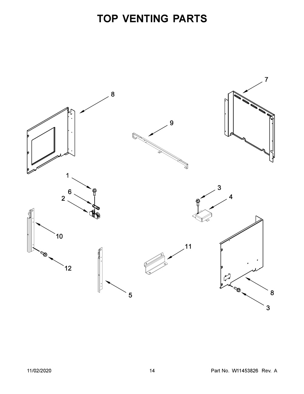 Top Venting Parts Diagram and Parts List for JMW2427IM03  Whirlpool Microwave Oven Combo