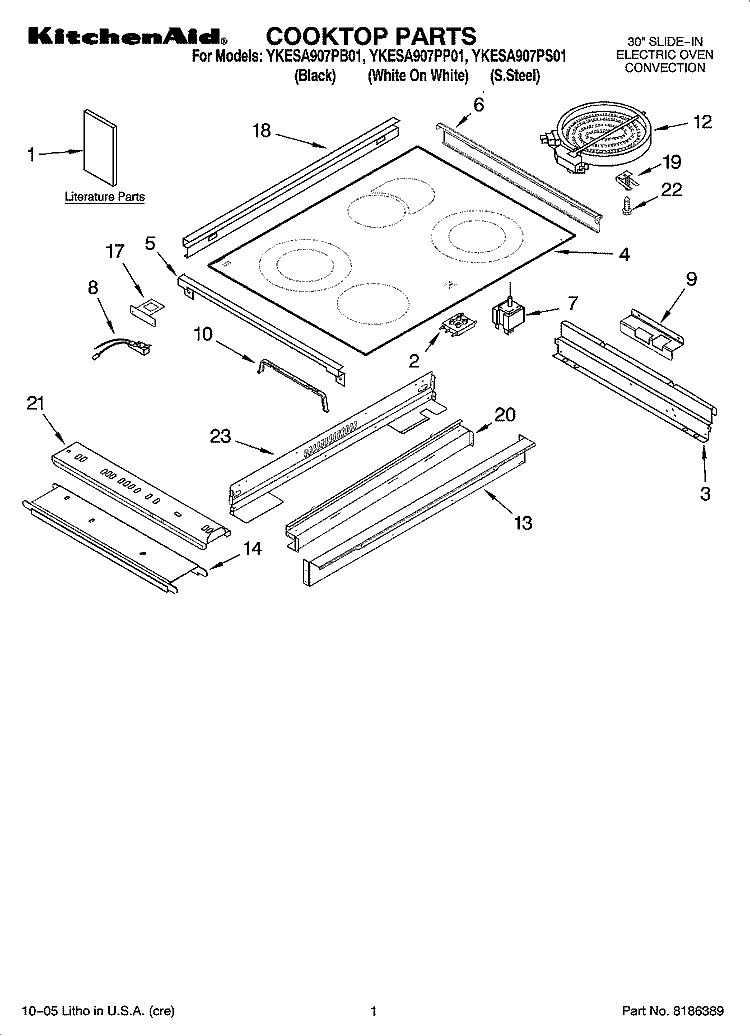 COOKTOP PARTS Diagram and Parts List for YKESA907PP01  KitchenAid Range