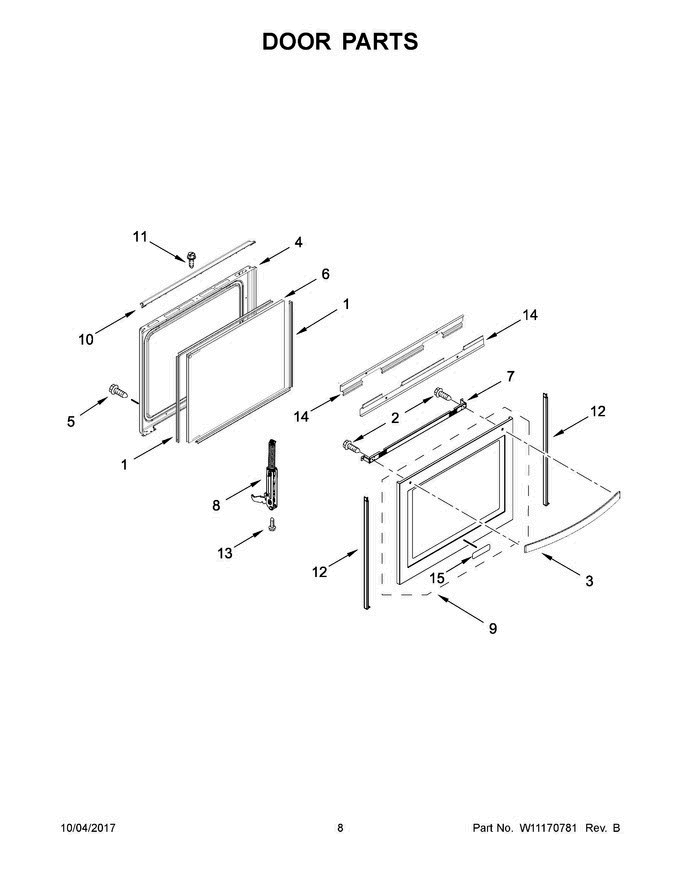 05 - Door Parts Diagram and Parts List for YWFE975H0HV0  Whirlpool Range