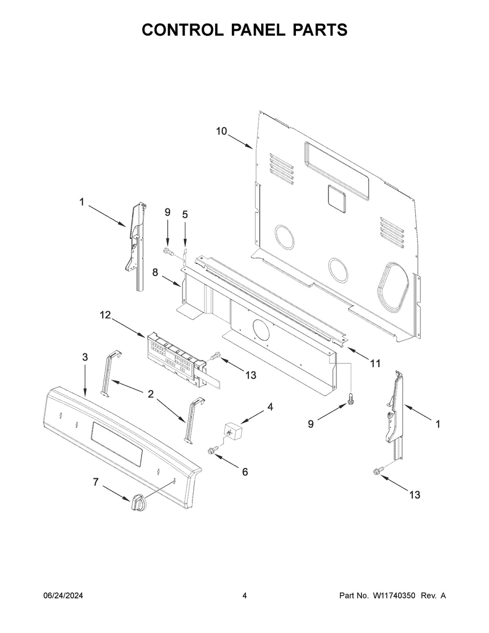 03 - Control Panel Parts Diagram and Parts List for ACR4503SFW8  Whirlpool Wall Oven