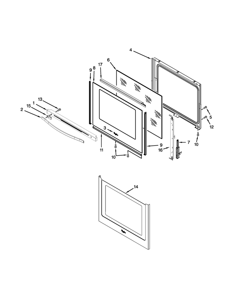 Door Parts Diagram and Parts List for WFE710H0AS1  Whirlpool Range