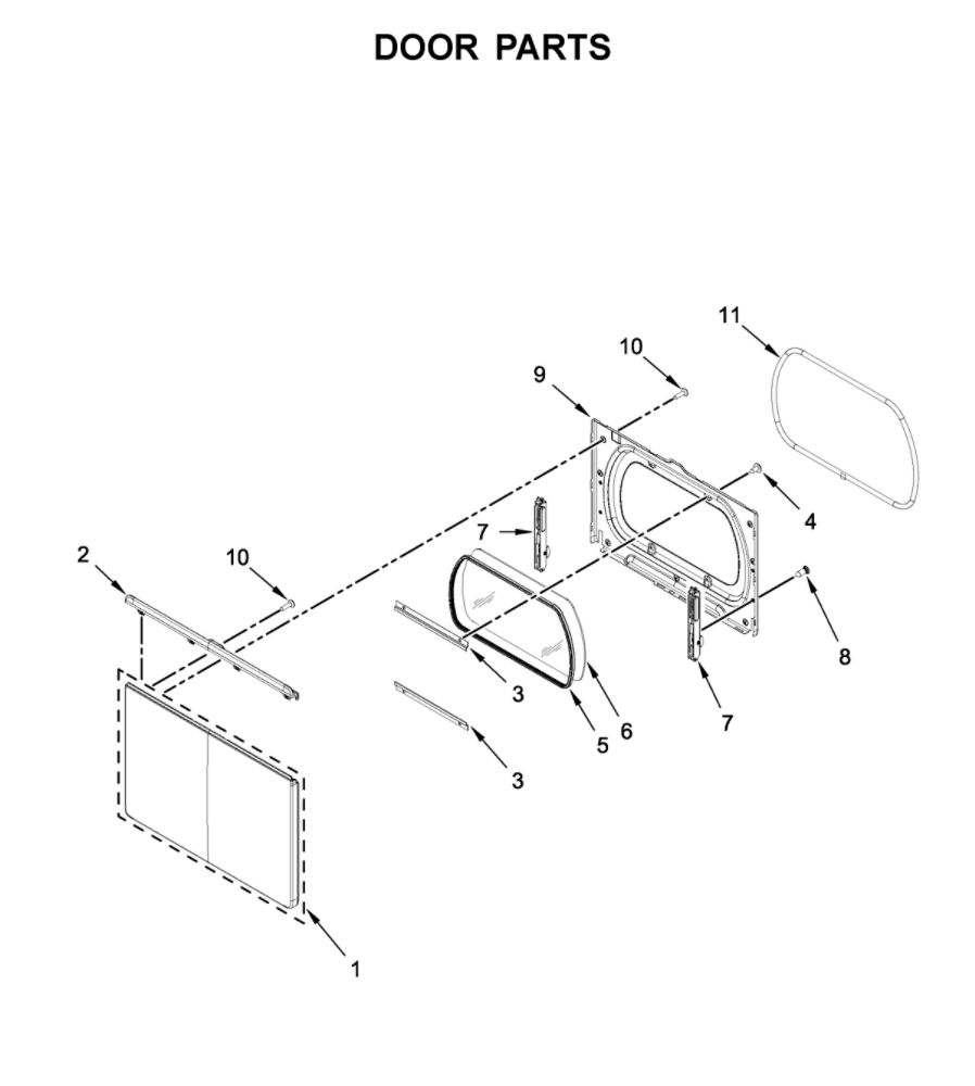 Door Parts Diagram and Parts List for 11061112020  Kenmore Dryer