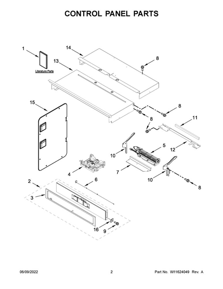 Control Panel Parts Diagram and Parts List for WOC54EC7HS20  Whirlpool Microwave Oven Combo