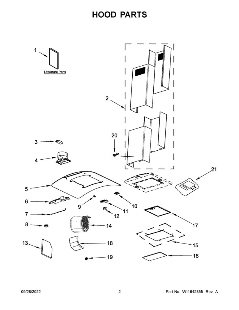 Hood Parts Diagram and Parts List for WVI75UC6DS4  Whirlpool Bath & Ventilation Fan