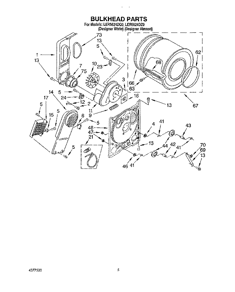 SECTION Diagram and Parts List for LER5624DZ0  Whirlpool Dryer