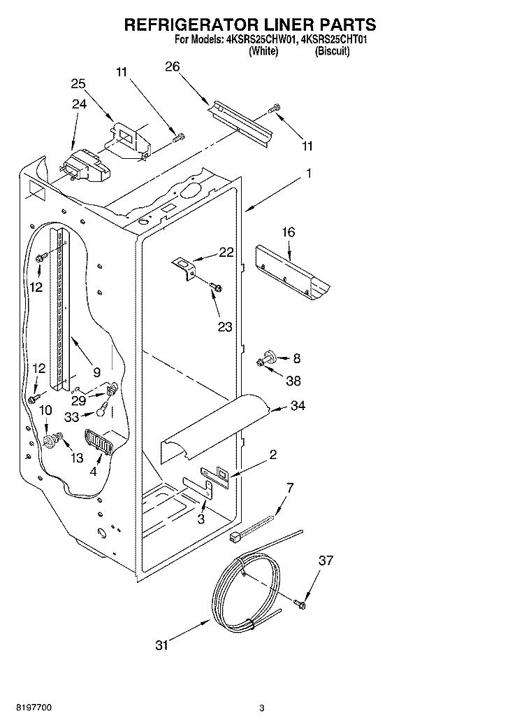 REFRIGERATOR LINER Diagram and Parts List for 4KSRS25CHW01  KitchenAid Refrigerator