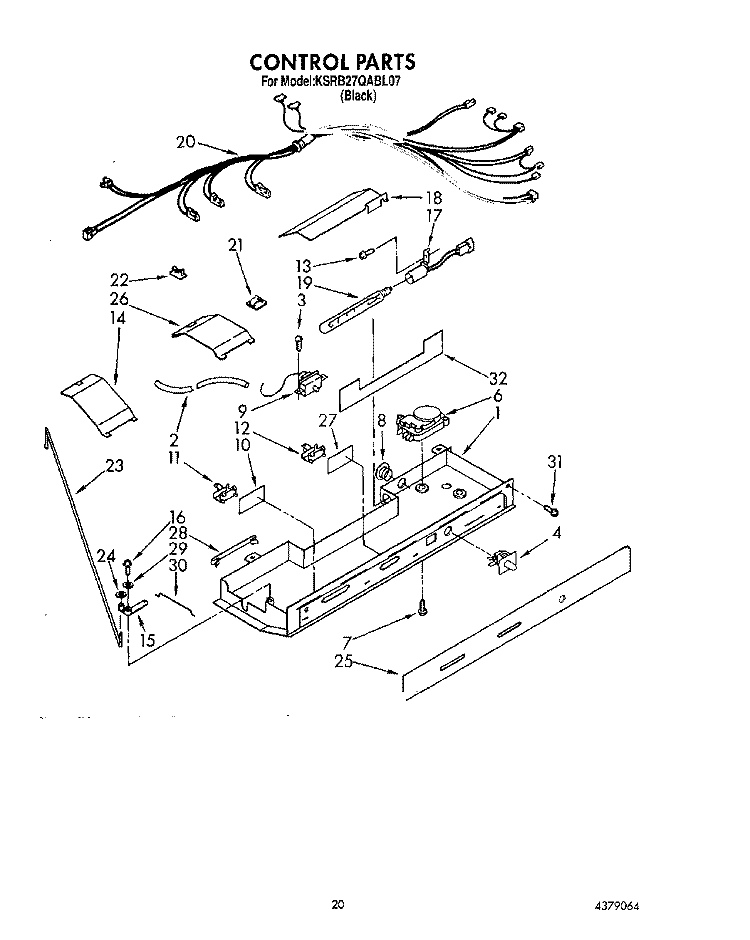 CONTROL Diagram and Parts List for KSRB27QABL07  KitchenAid Refrigerator