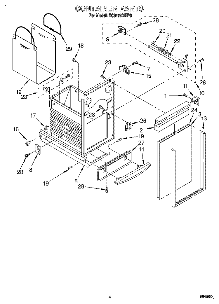 CONTAINER Diagram and Parts List for TC8750XBP0  Whirlpool Trash Compactor