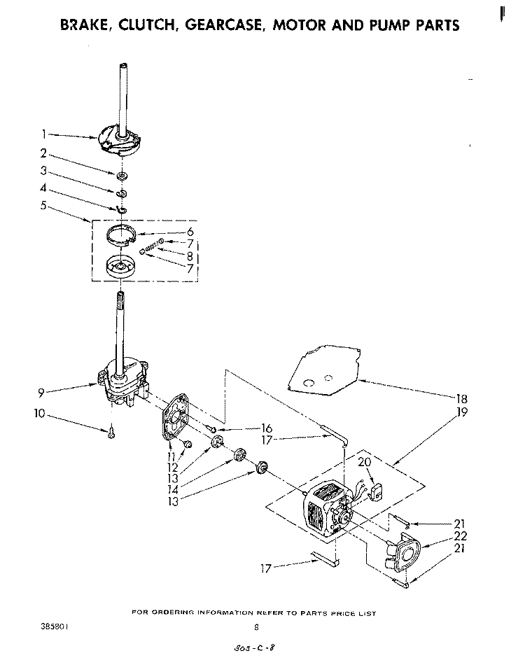 BRAKE, CLUTCH, GEARCASE, MOTOR AND PUMP Diagram and Parts List for LA7400XMW1  Whirlpool Washer