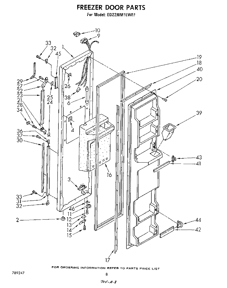 FREEZER DOOR Diagram and Parts List for ED22MM1LWR1  Whirlpool Refrigerator