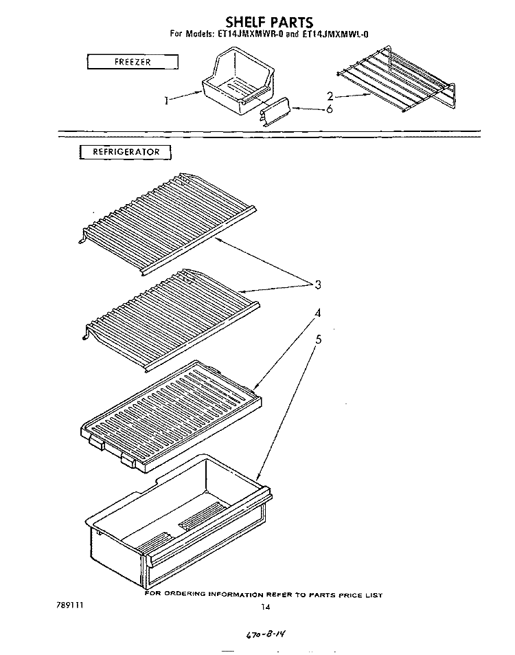 SHELF Diagram and Parts List for ET14JMXMWR0  Whirlpool Refrigerator