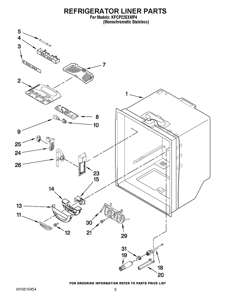 REFRIGERATOR LINER PARTS Diagram and Parts List for KFCP22EXMP4  KitchenAid Refrigerator