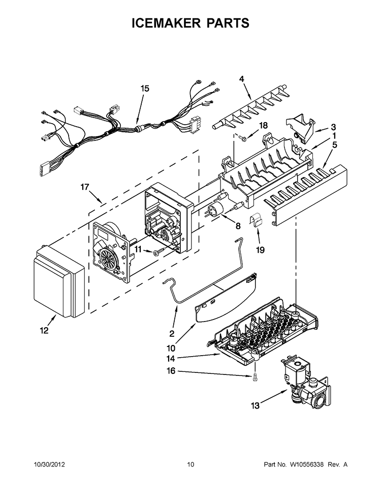 ICEMAKER PARTS Diagram and Parts List for GI6FDRXXB09  Whirlpool Refrigerator