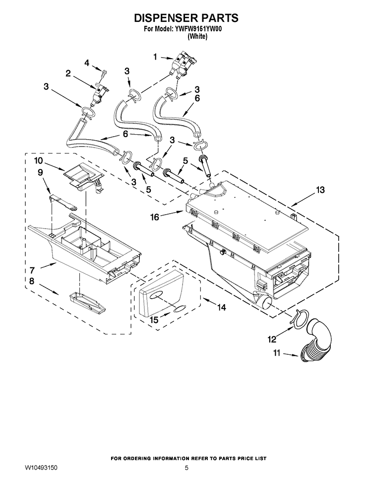 DISPENSER PARTS Diagram and Parts List for YWFW9151YW00  Whirlpool Washer