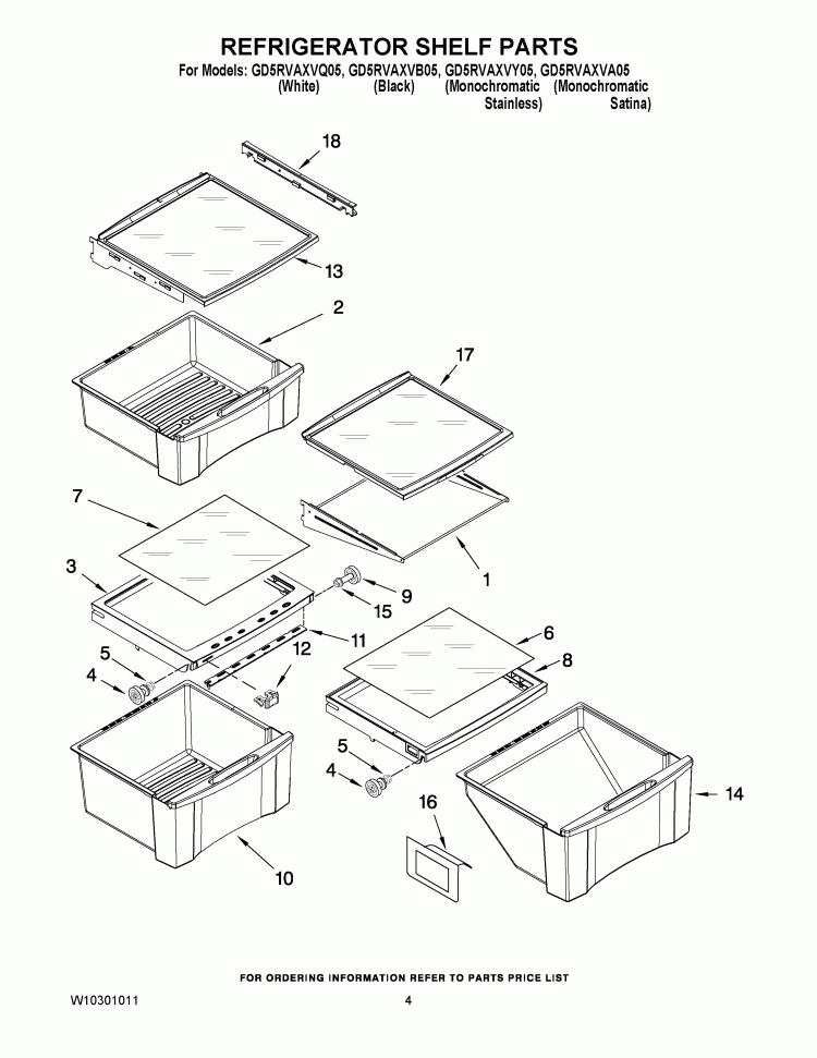 REFRIGERATOR SHELF PARTS Diagram and Parts List for GD5RVAXVQ05  Whirlpool Refrigerator
