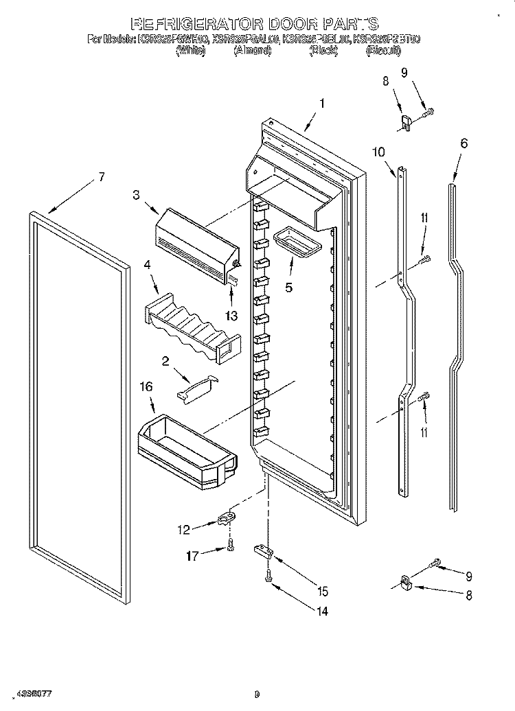 REFRIGERATOR DOOR Diagram and Parts List for KSRS25FGBL00  KitchenAid Refrigerator