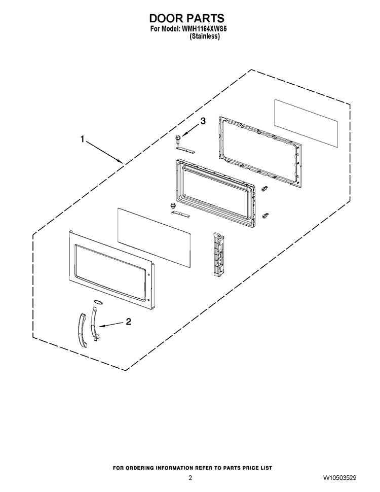 DOOR PARTS Diagram and Parts List for WMH1164XWS5  Whirlpool Microwave