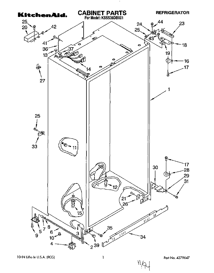CABINET Diagram and Parts List for KSSS36DBX01  KitchenAid Refrigerator