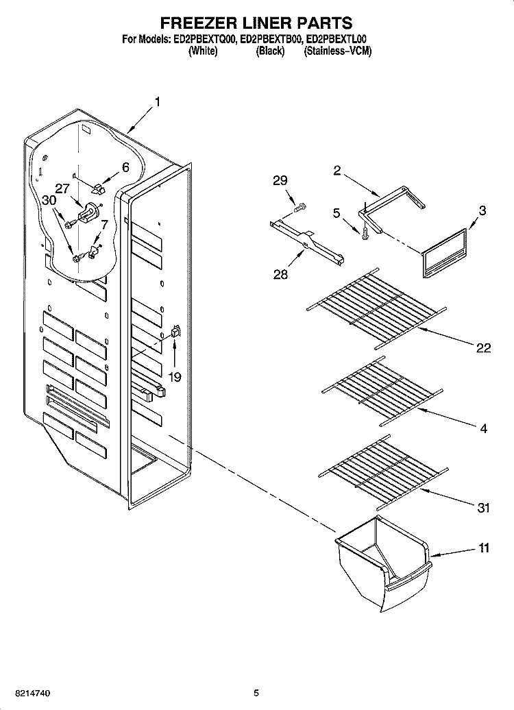 FREEZER LINER PARTS Diagram and Parts List for ED2PBEXTL00  Whirlpool Refrigerator