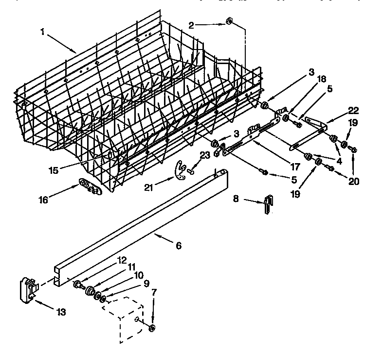 Upper Rack And Track Diagram and Parts List for KUDI23HBW0  KitchenAid Dishwasher