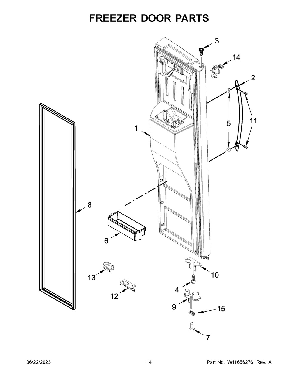 Freezer Door Parts Diagram and Parts List for WRS571CIHV05  Whirlpool Refrigerator