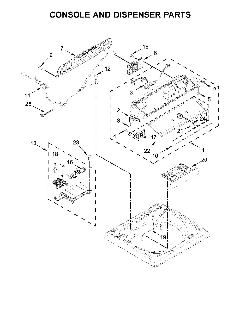 Console and dispenser parts Diagram and Parts List for 11026132413  Kenmore Washer