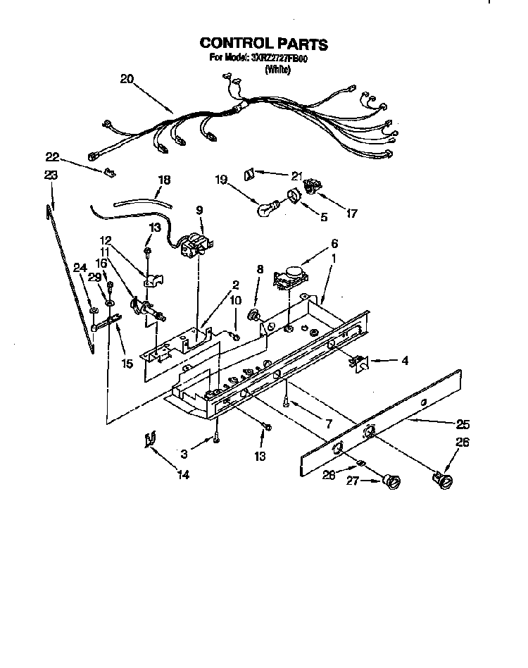 Control Diagram and Parts List for 3XR2727FB00  Whirlpool Refrigerator