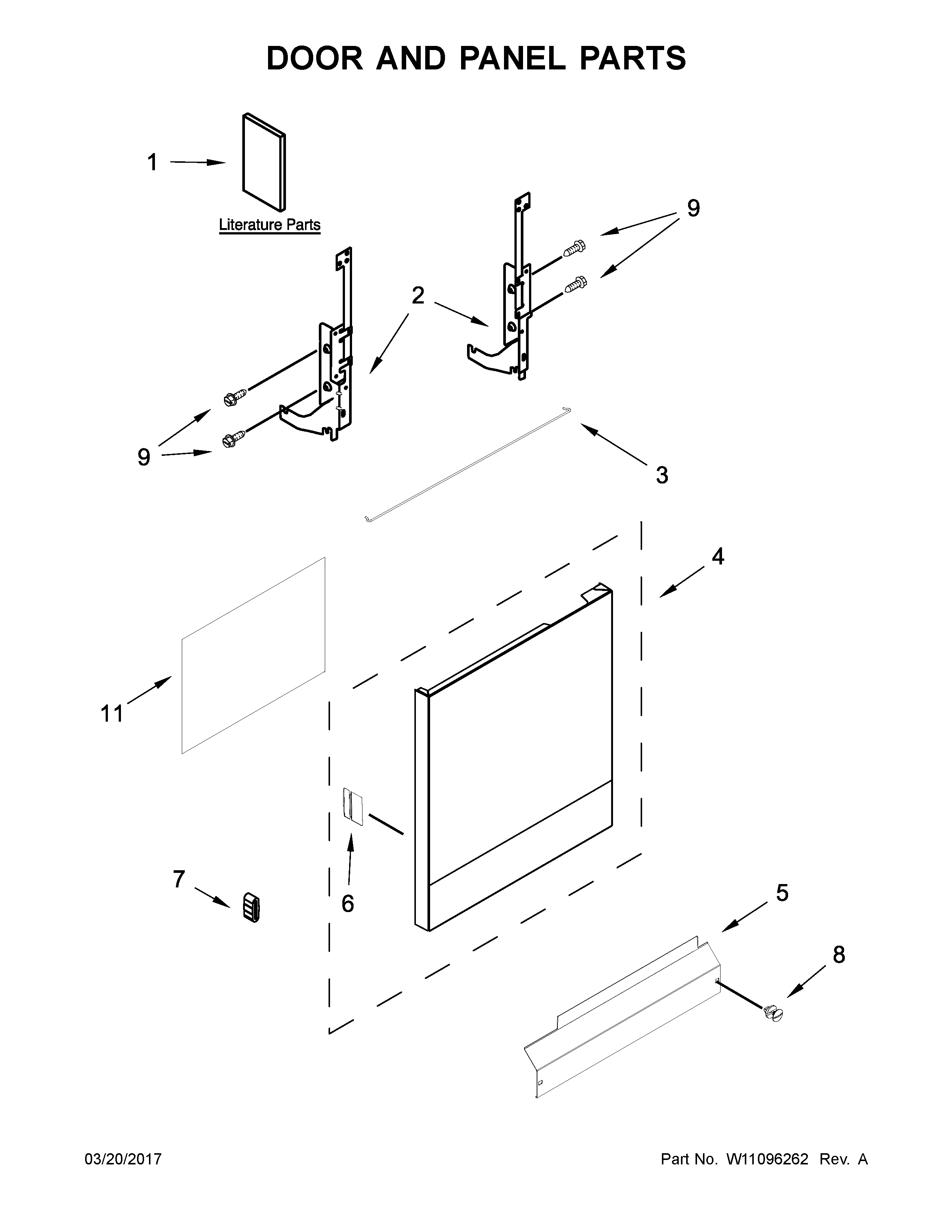 Door And Panel Parts Diagram and Parts List for 66517489N710  Kenmore Dishwasher