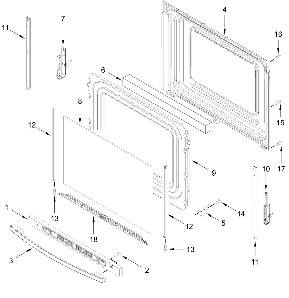 Door Parts Diagram and Parts List for VREW3150RW0  Whirlpool Range
