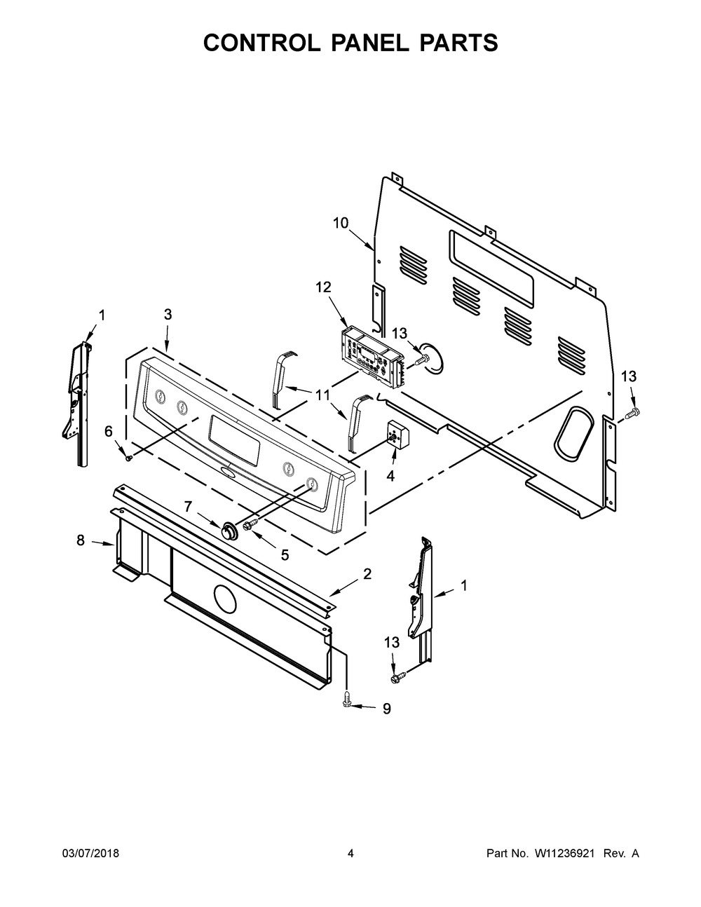 Control Panel Parts Diagram and Parts List for IES350XW5  Whirlpool Range