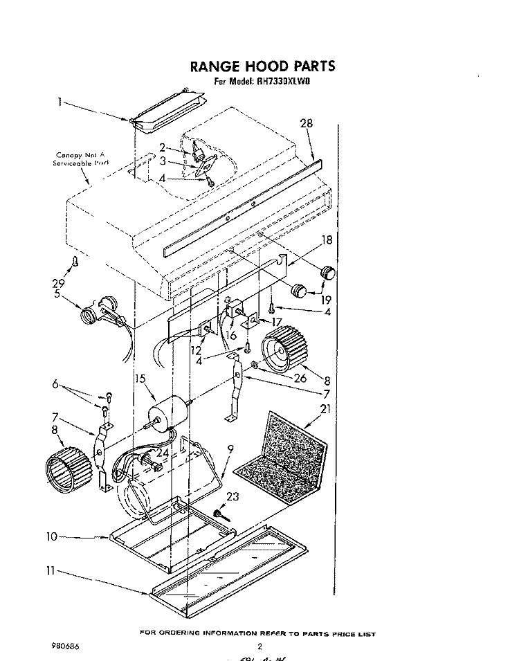 SECTION Diagram and Parts List for RH7330XLW0  Whirlpool Range Hood