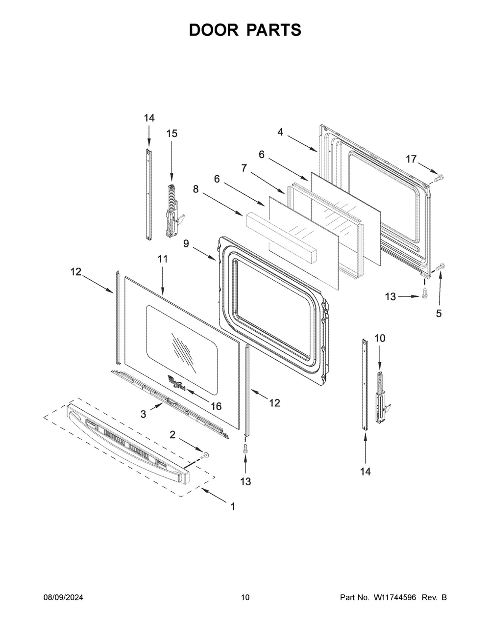 06 - Door Parts Diagram and Parts List for WFGS7530RB0  Whirlpool Range