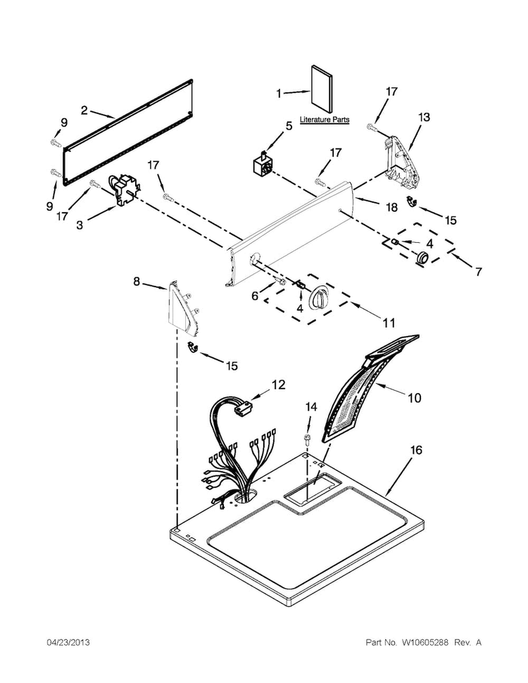 Top And Console Parts Diagram and Parts List for 11061402310  Kenmore Dryer