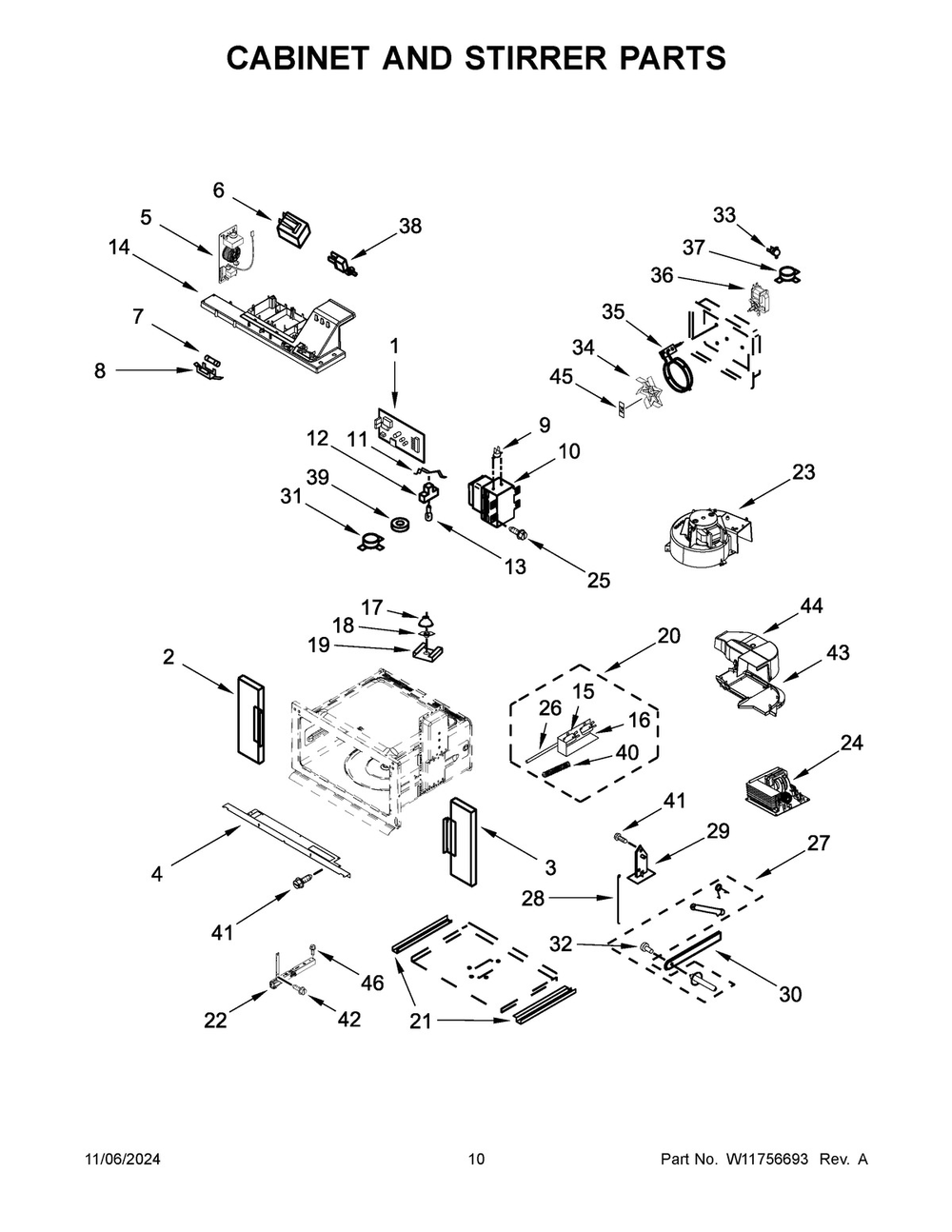 06 - Cabinet And Stirrer Parts Diagram and Parts List for JMW3430LM04  Whirlpool Microwave Oven Combo