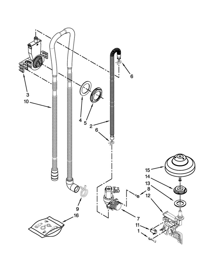 Fill, Drain And Overfill Parts Diagram and Parts List for WDT920SADH1  Whirlpool Dishwasher