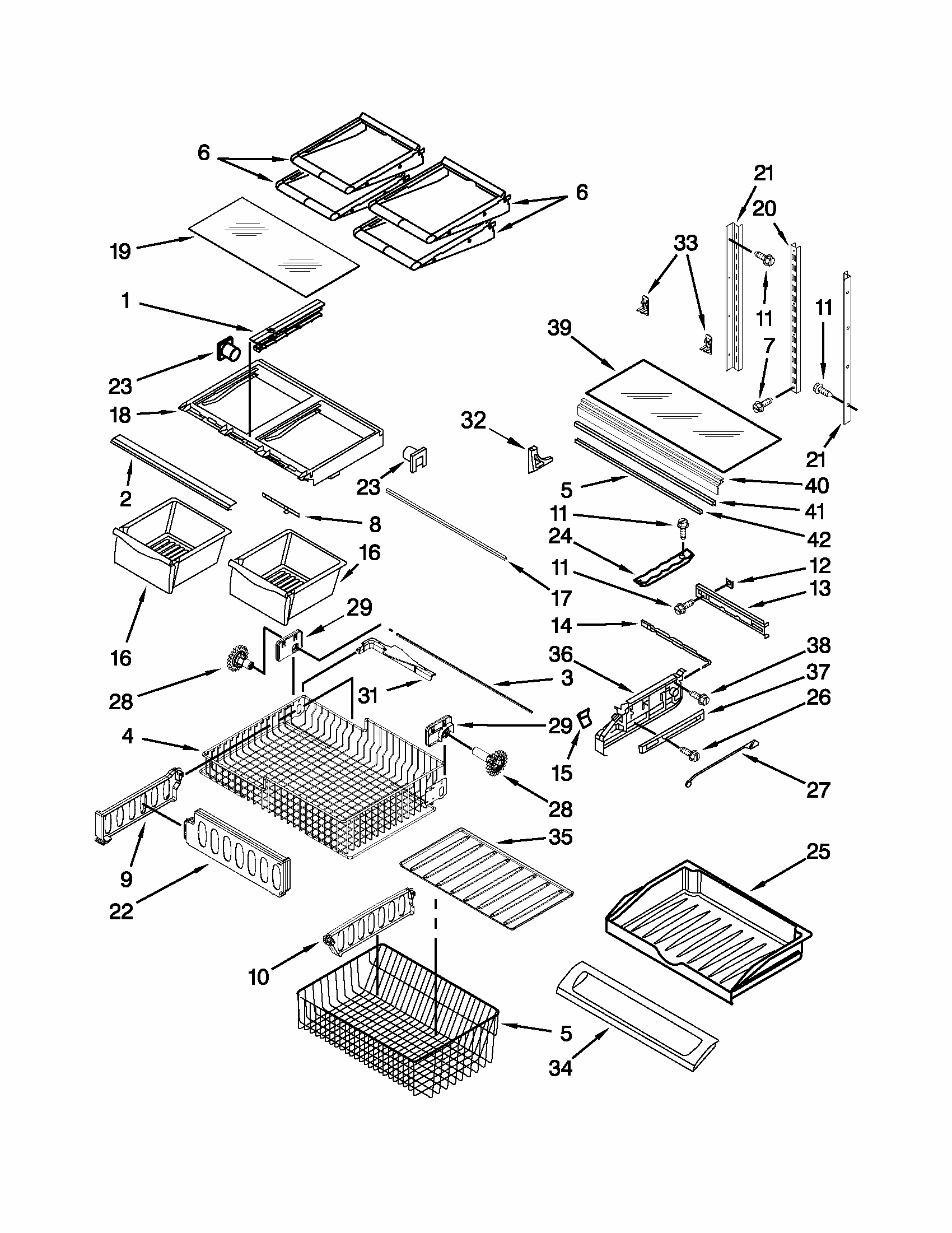 Shelf Parts Diagram and Parts List for 59679222014  Kenmore Refrigerator