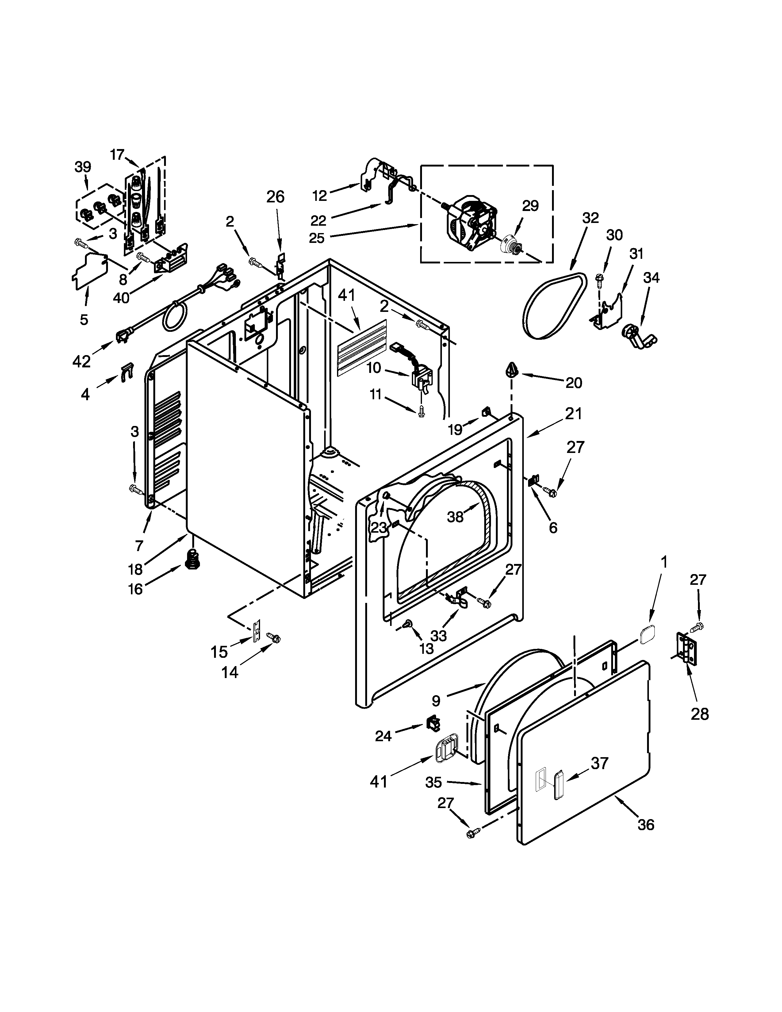 Cabinet Parts Diagram and Parts List for 110C60242511  Kenmore Dryer
